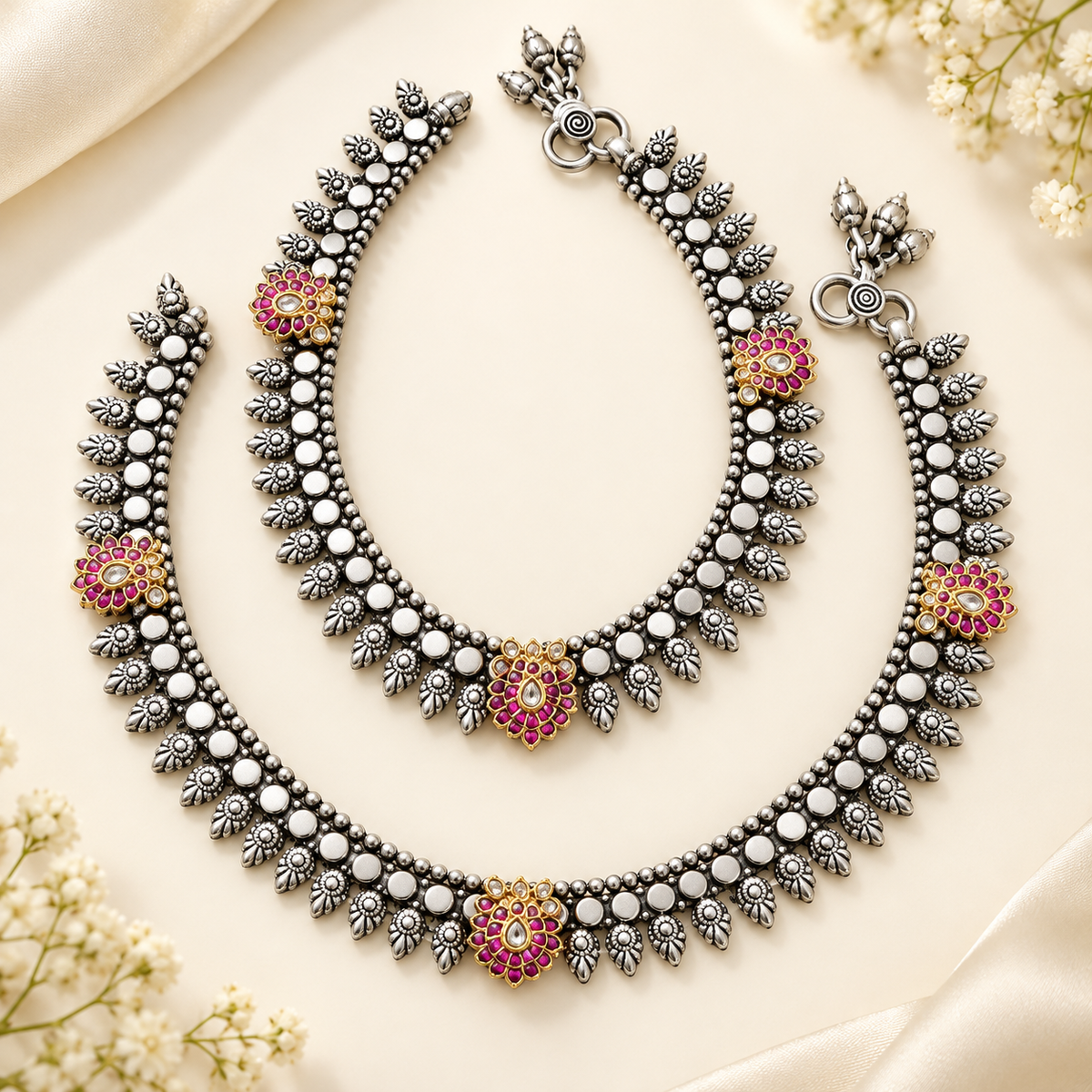 Padmika Heritage Silver Anklets