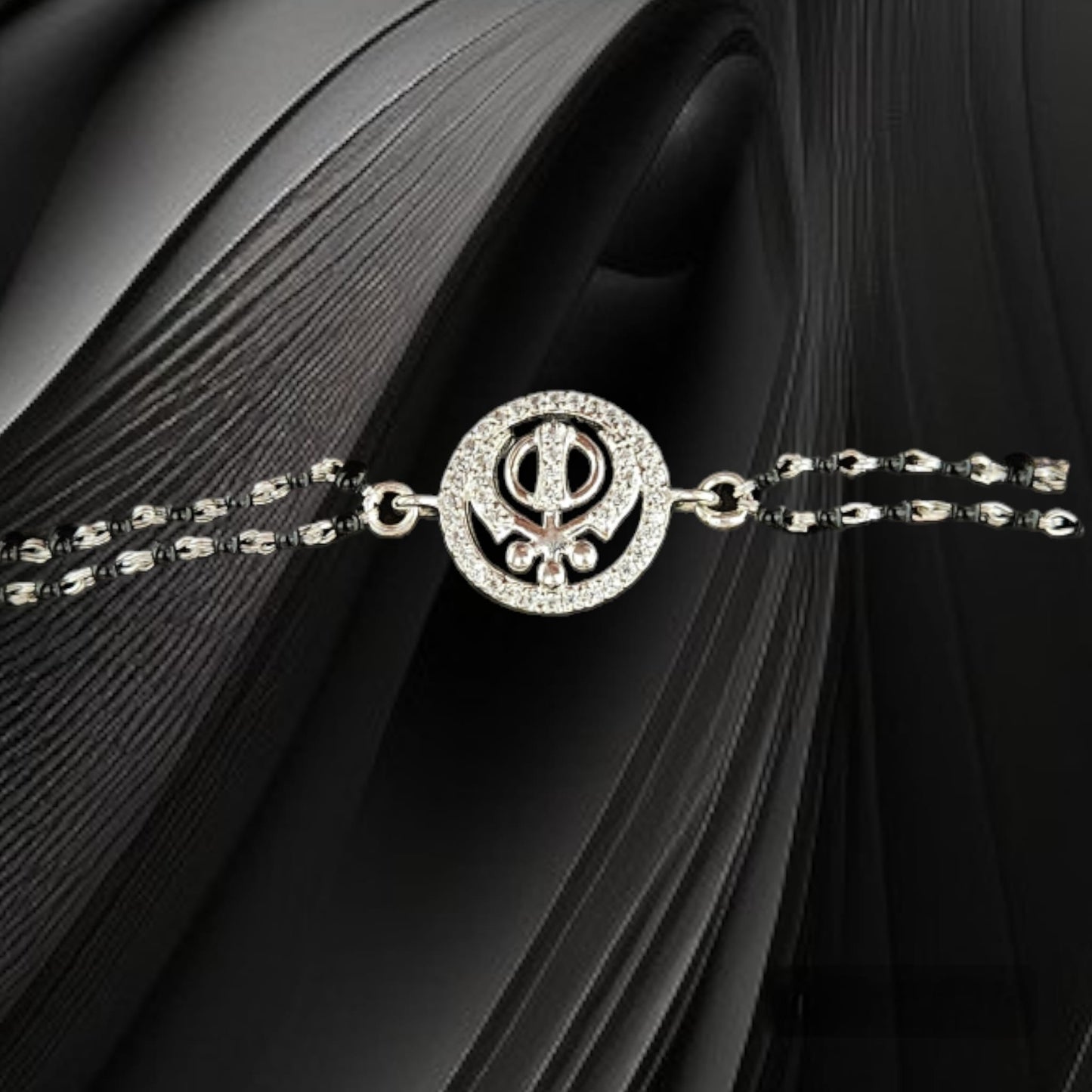 Black & Silver bead "Khanda" Kids Rakhi/Nazariya