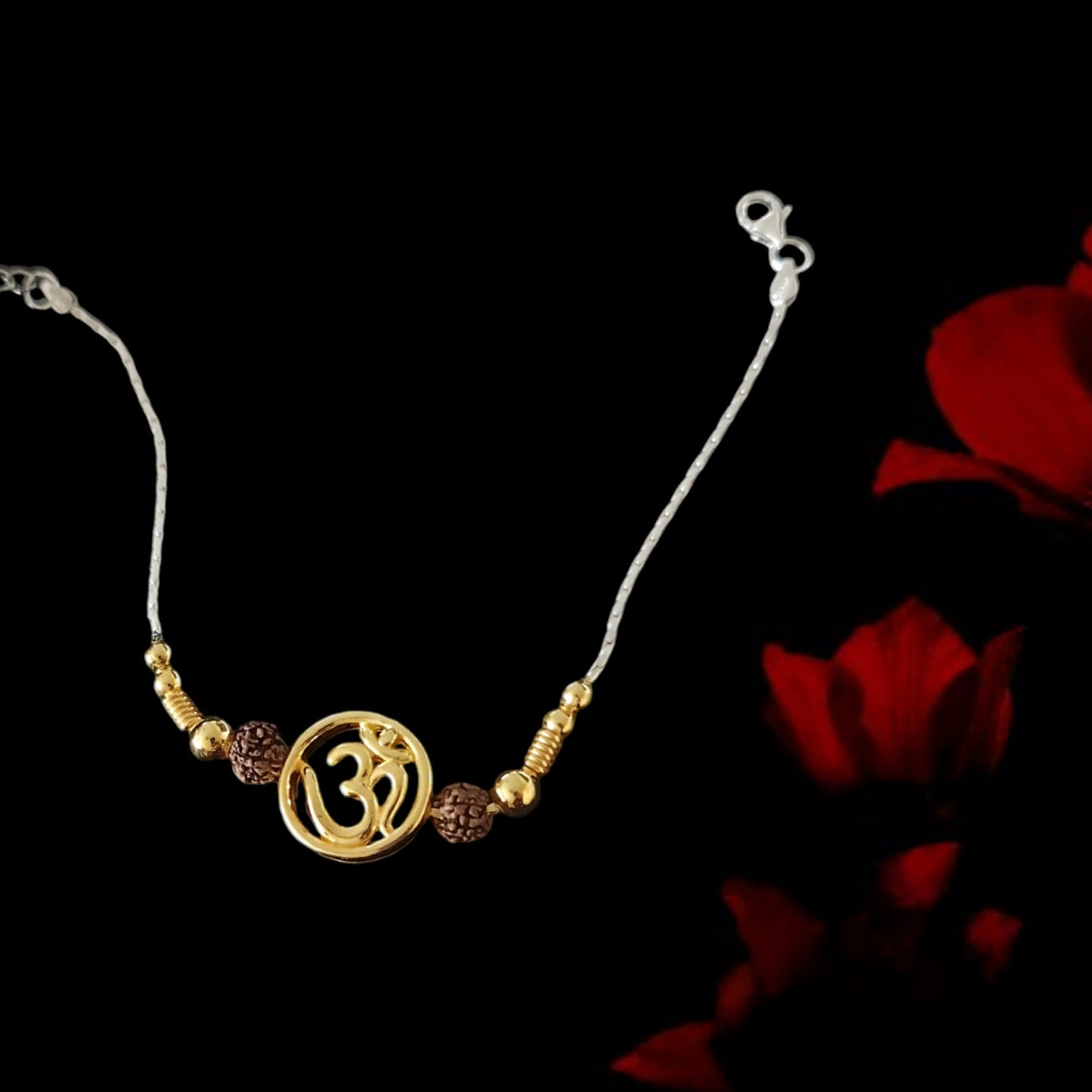 Gold finish Aum Rudraksha 92.5 purity Rakhi