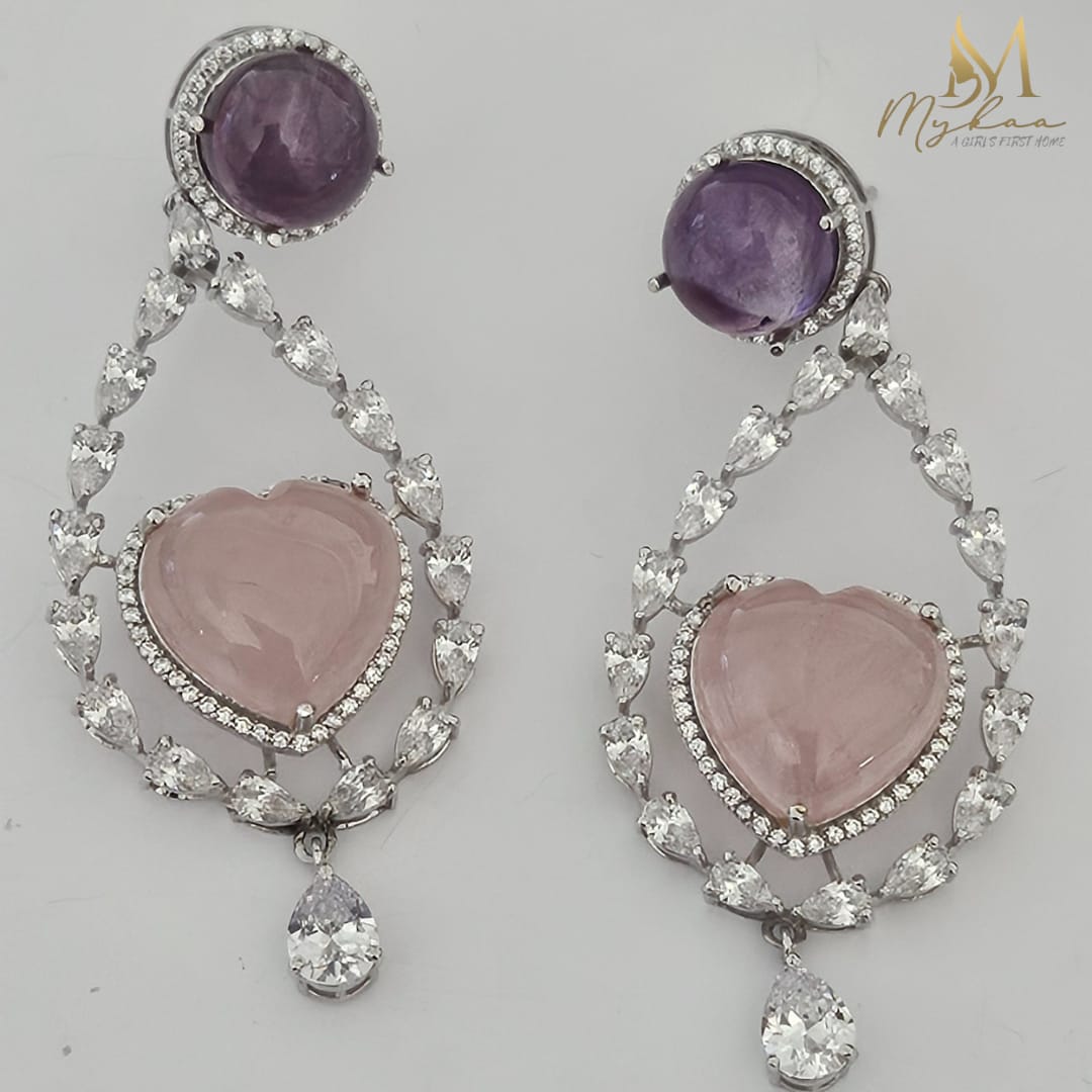 "ALINA" Amethyst, Rose Quartz & ZIrcon Danglers