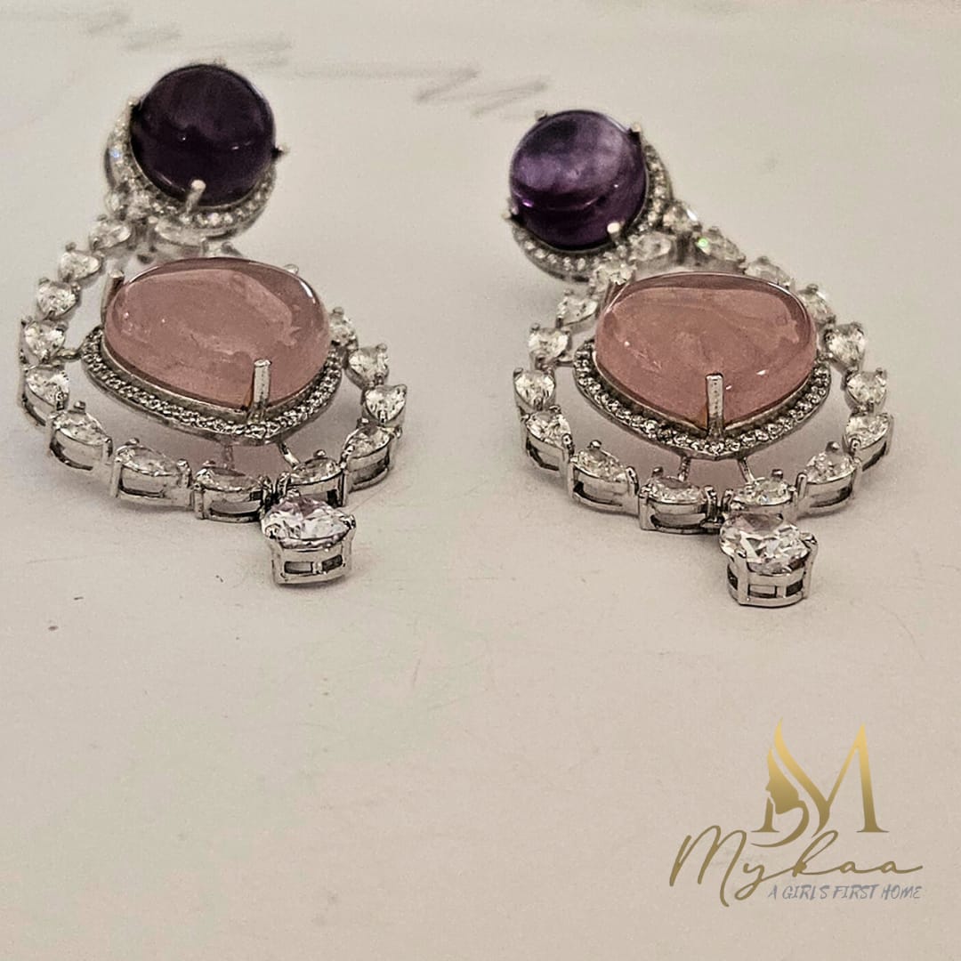 "ALINA" Amethyst, Rose Quartz & ZIrcon Danglers