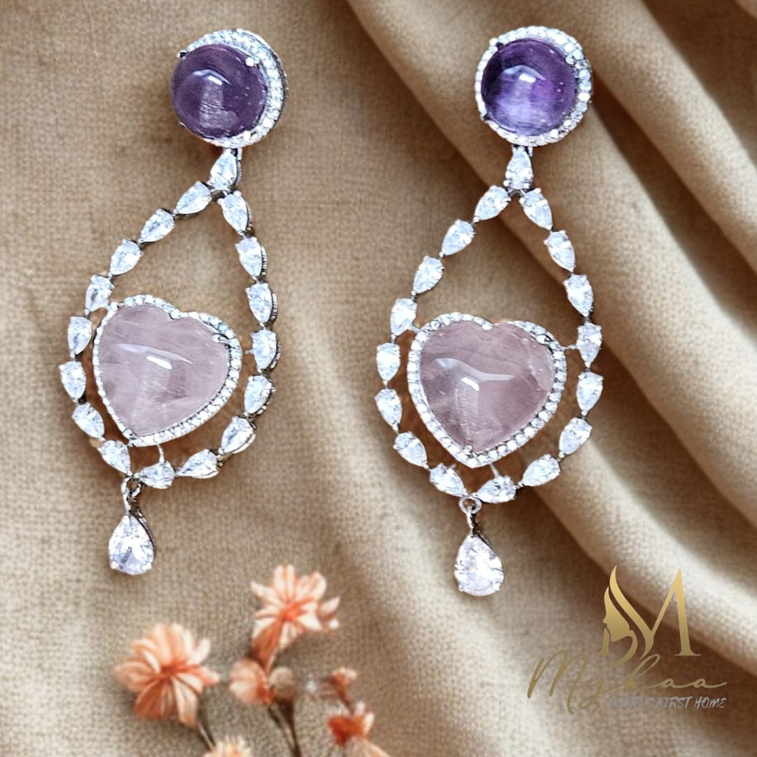 "ALINA" Amethyst, Rose Quartz & ZIrcon Danglers