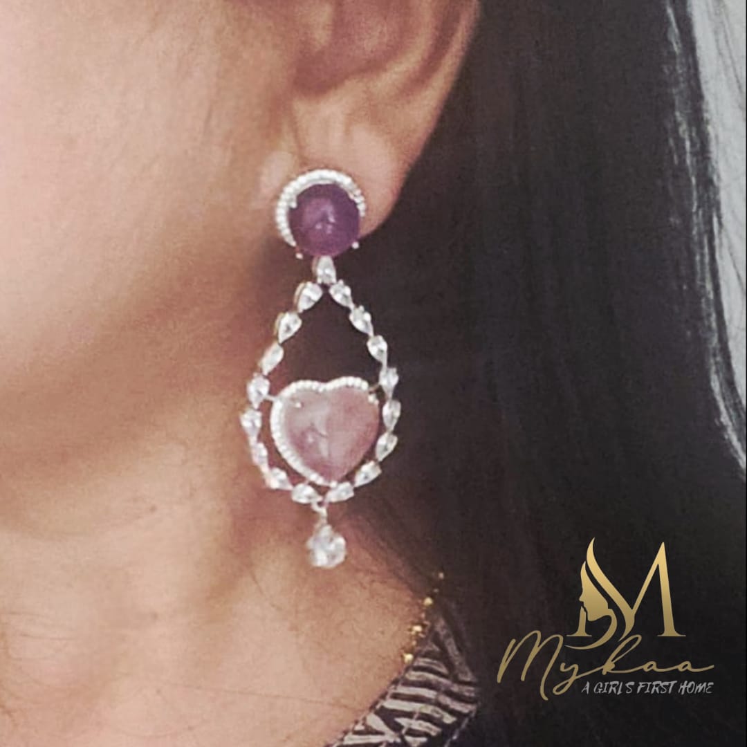 "ALINA" Amethyst, Rose Quartz & ZIrcon Danglers