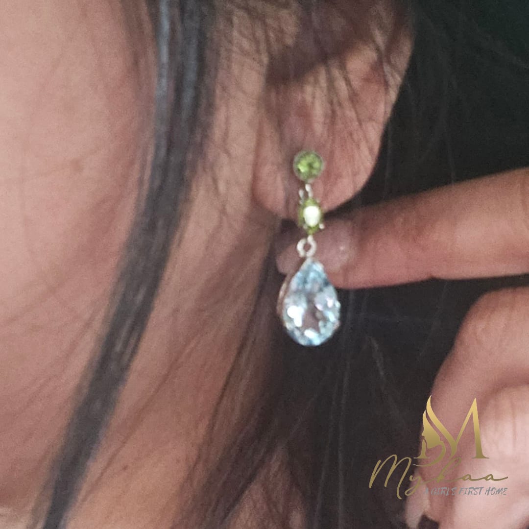 "RAUNAQ" Blue Topaz & Peridot Danglers