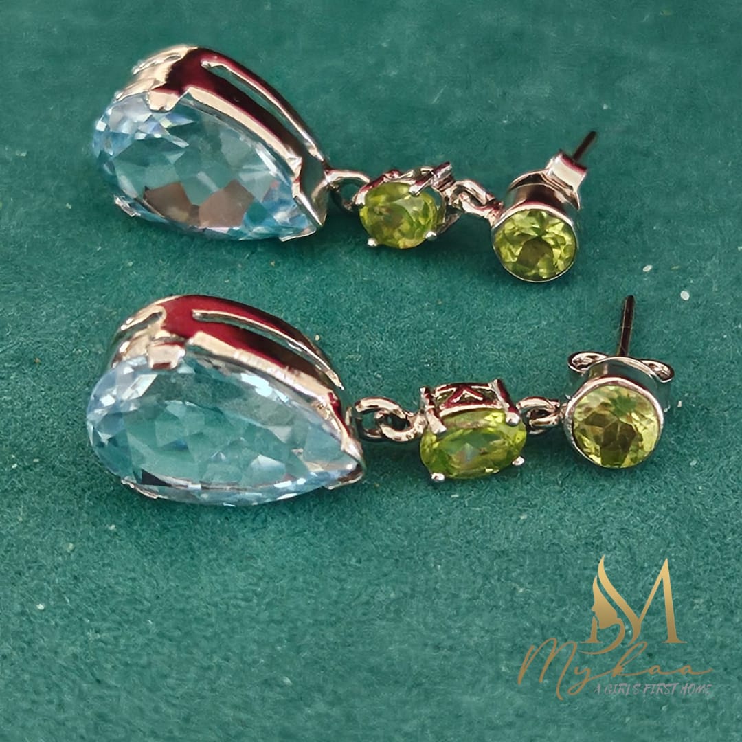 "RAUNAQ" Blue Topaz & Peridot Danglers