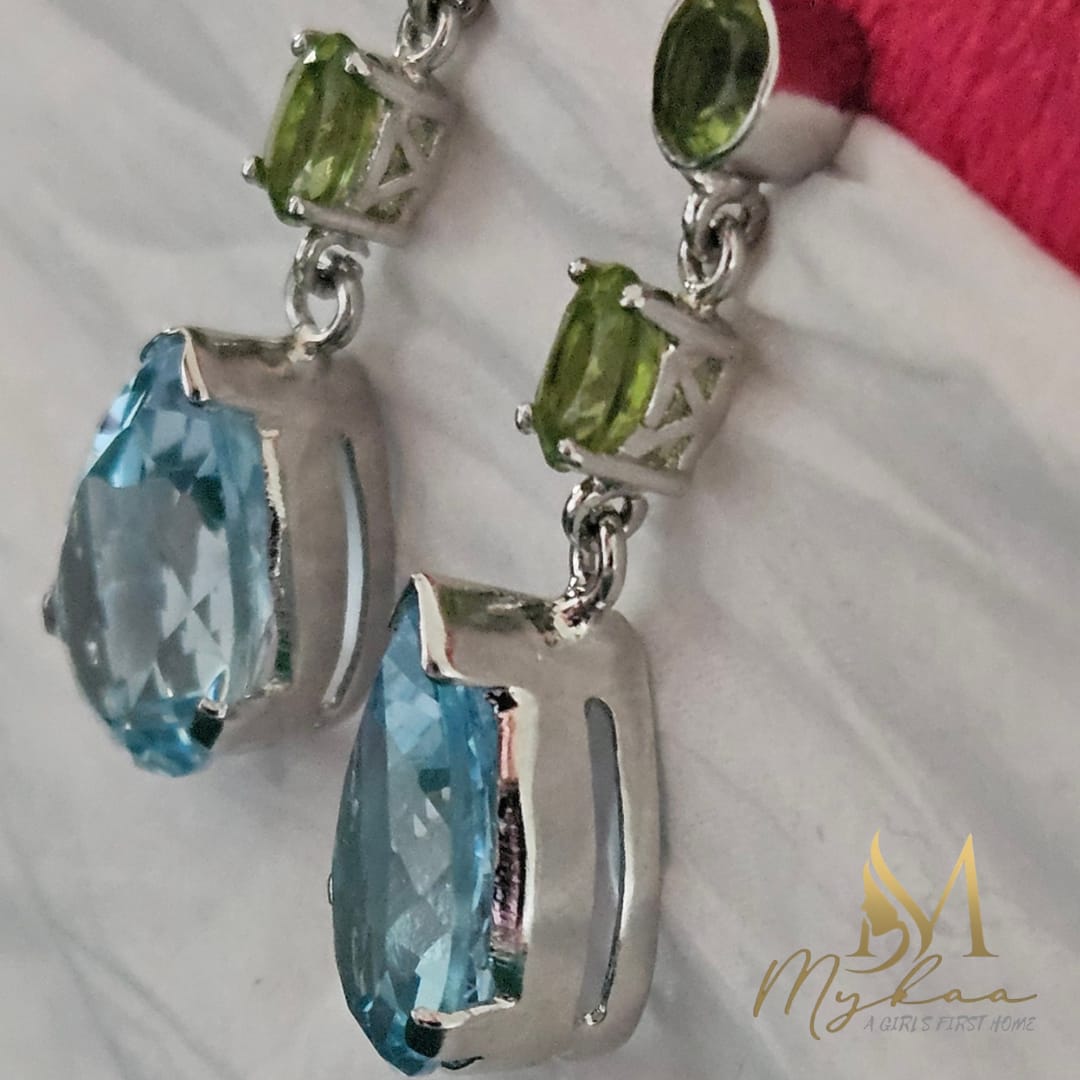 "RAUNAQ" Blue Topaz & Peridot Danglers