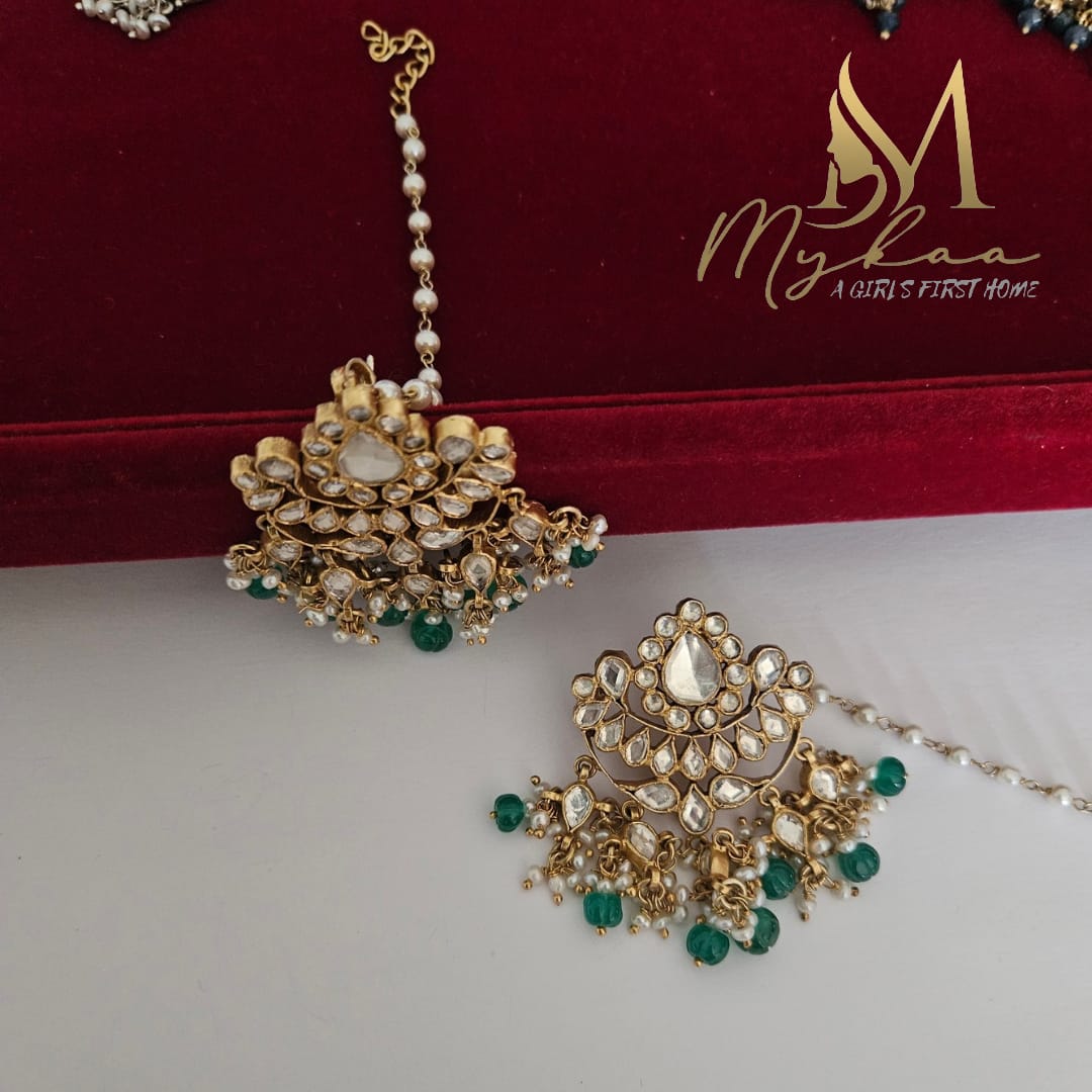 "KUNDAN" Green danglers with Kaanchain
