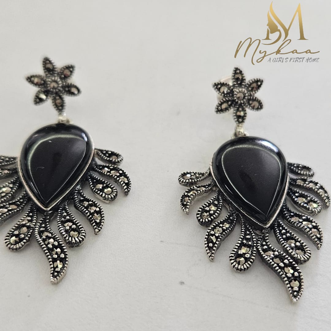 "SAAYA" Black Marcasite Danglers