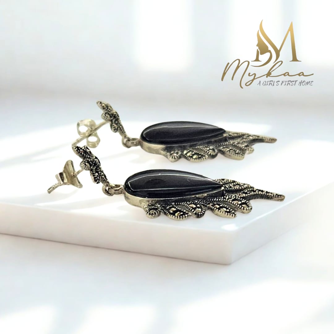 "SAAYA" Black Marcasite Danglers