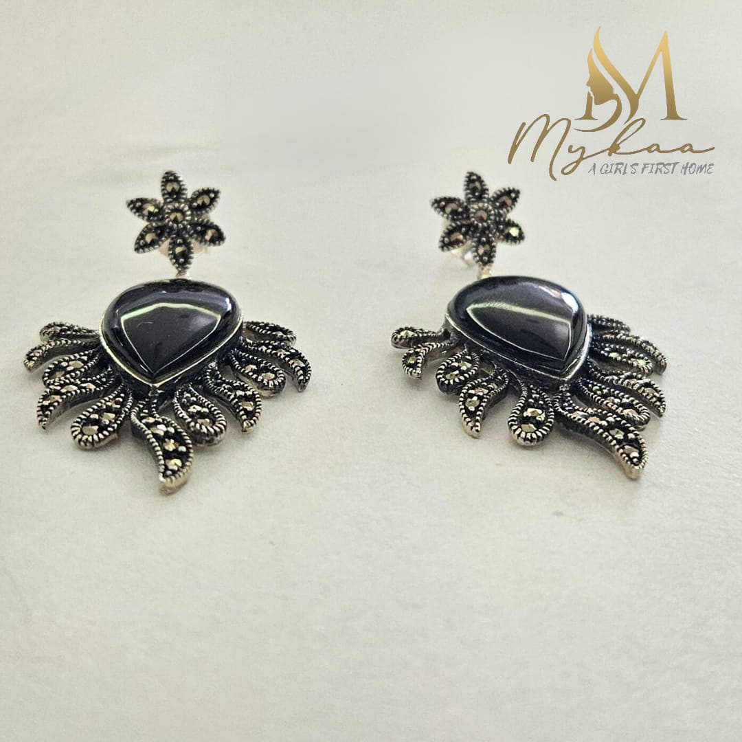 "SAAYA" Black Marcasite Danglers