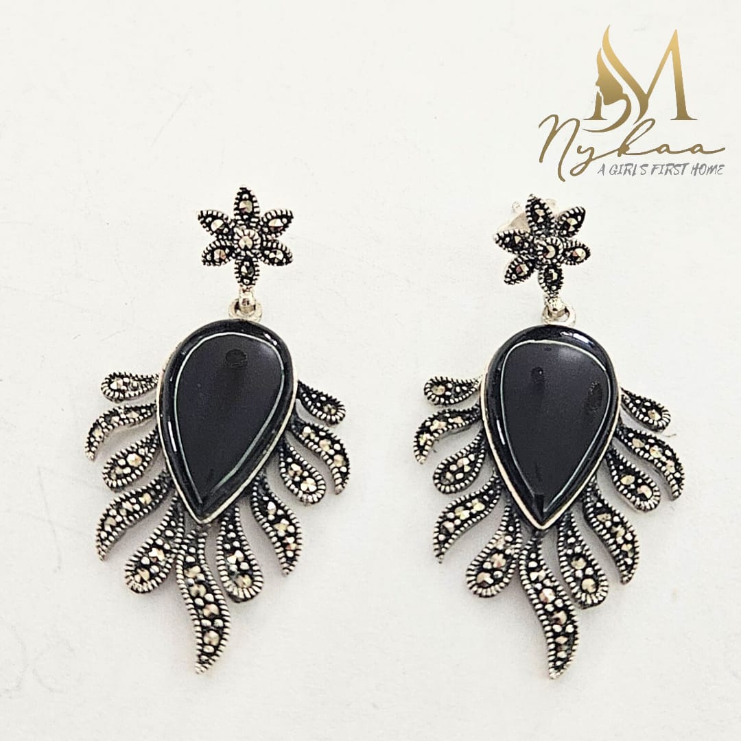 "SAAYA" Black Marcasite Danglers