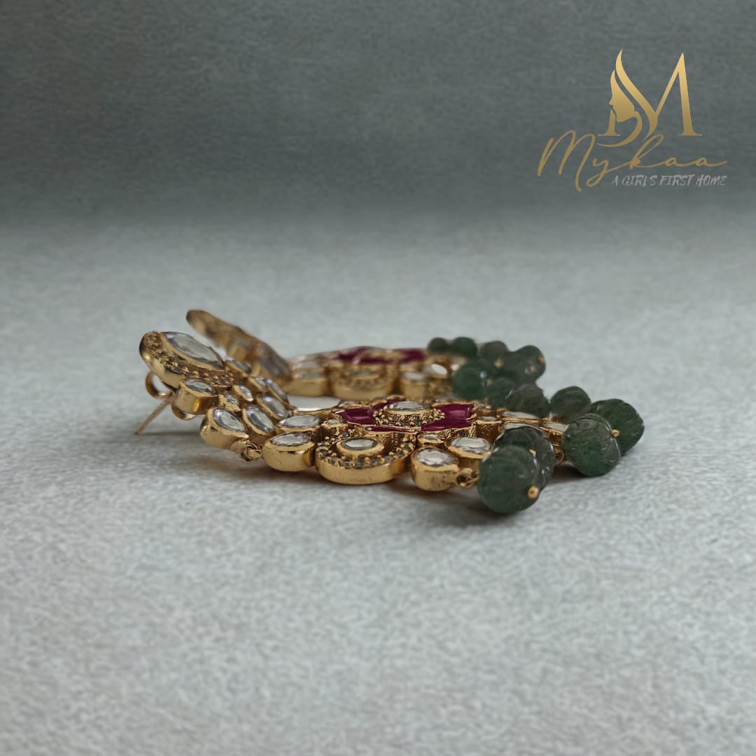 "MAHIRA" Moissanite, Kundan, Strawberry Quartz, Ruby Danglers