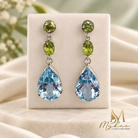 "RAUNAQ" Blue Topaz & Peridot Danglers