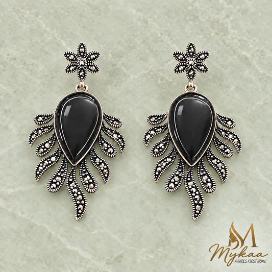 "SAAYA" Black Marcasite Danglers