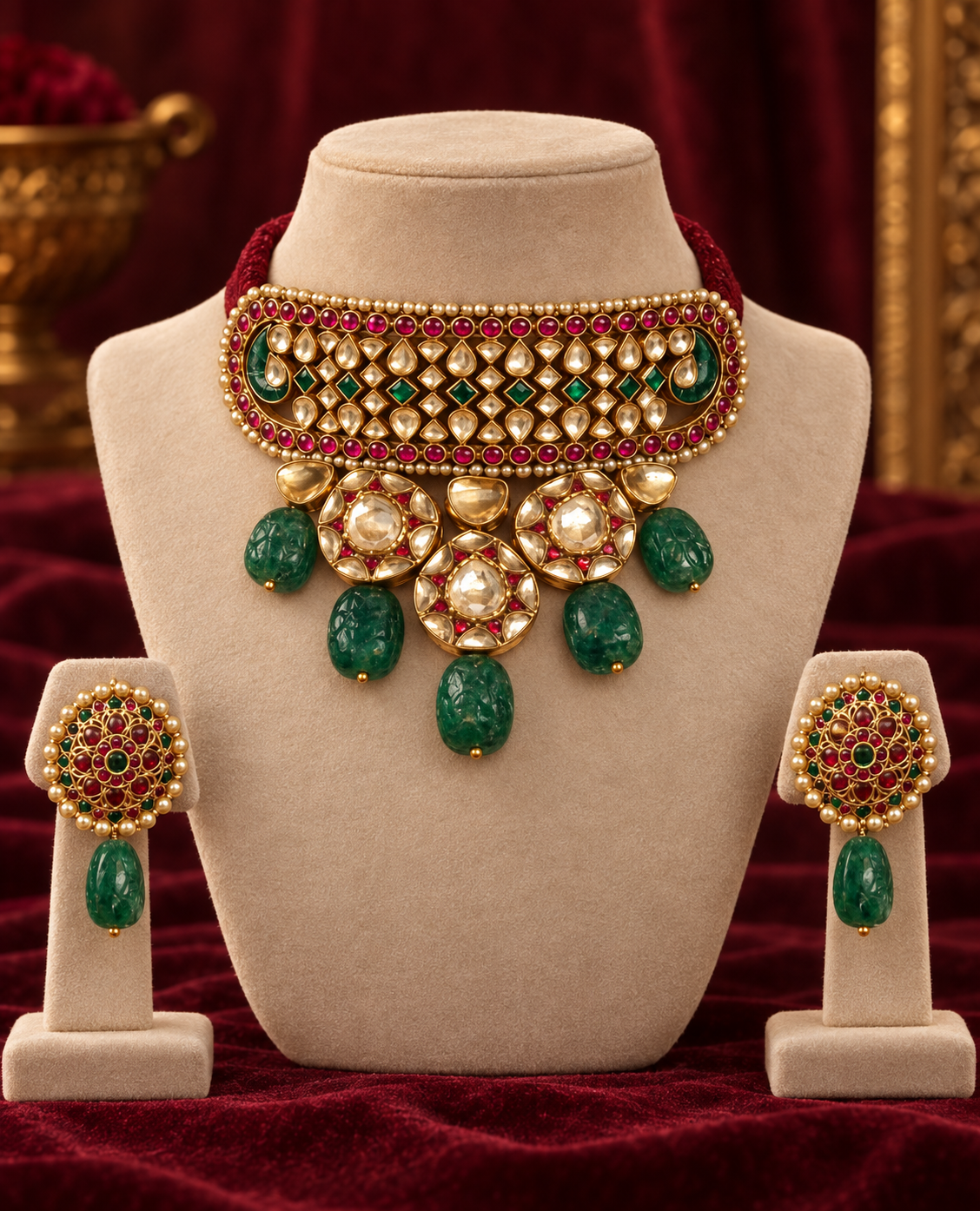 'ZAREEN' Emerald Kundan Choker Set