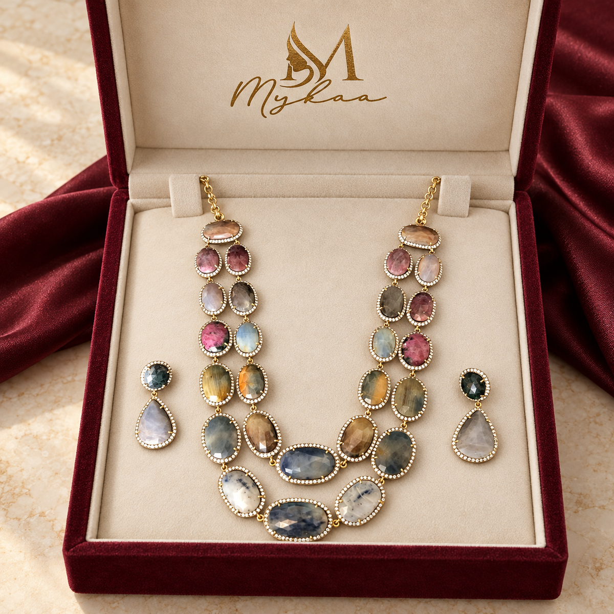 Multi-Sapphire Multi-String Necklace Set