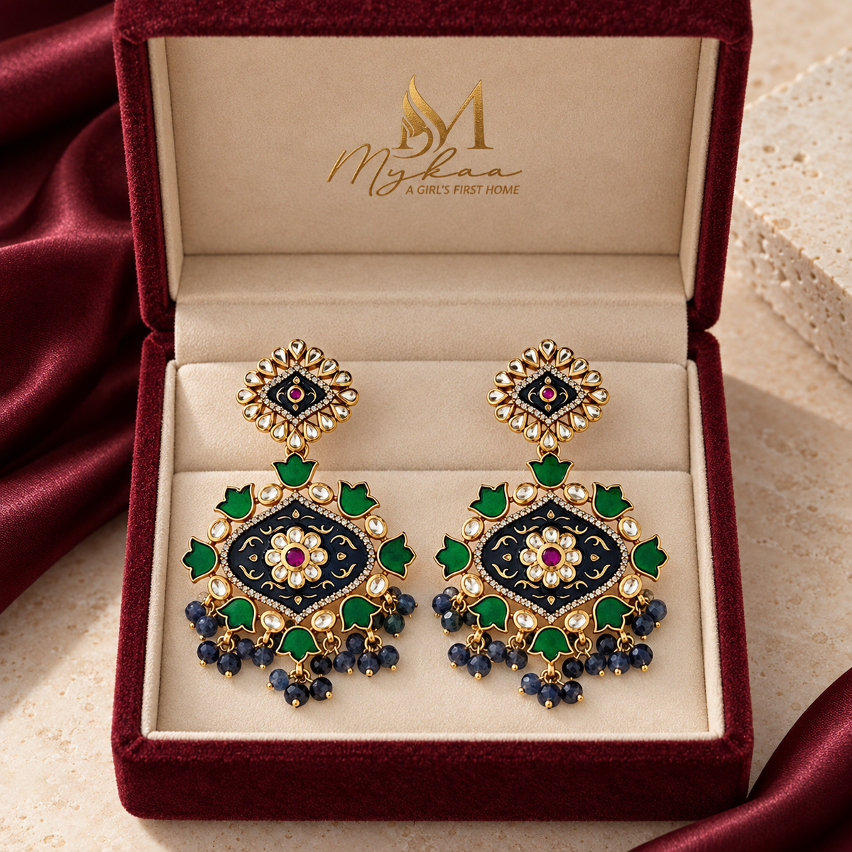 "NEELIMA" Semi-Precious Stone Jhumkas
