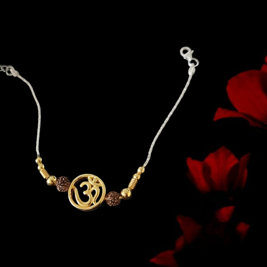 Gold finish Aum Rudraksha 92.5 purity Rakhi