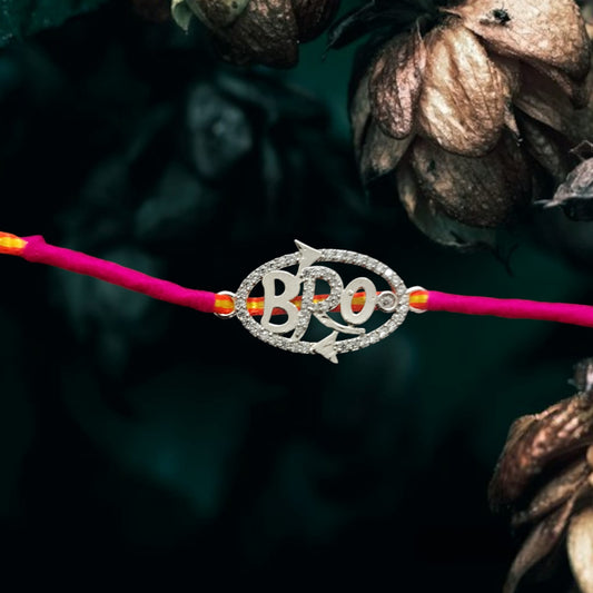 "BRO" Carved Silver Rakhi/Bracelet