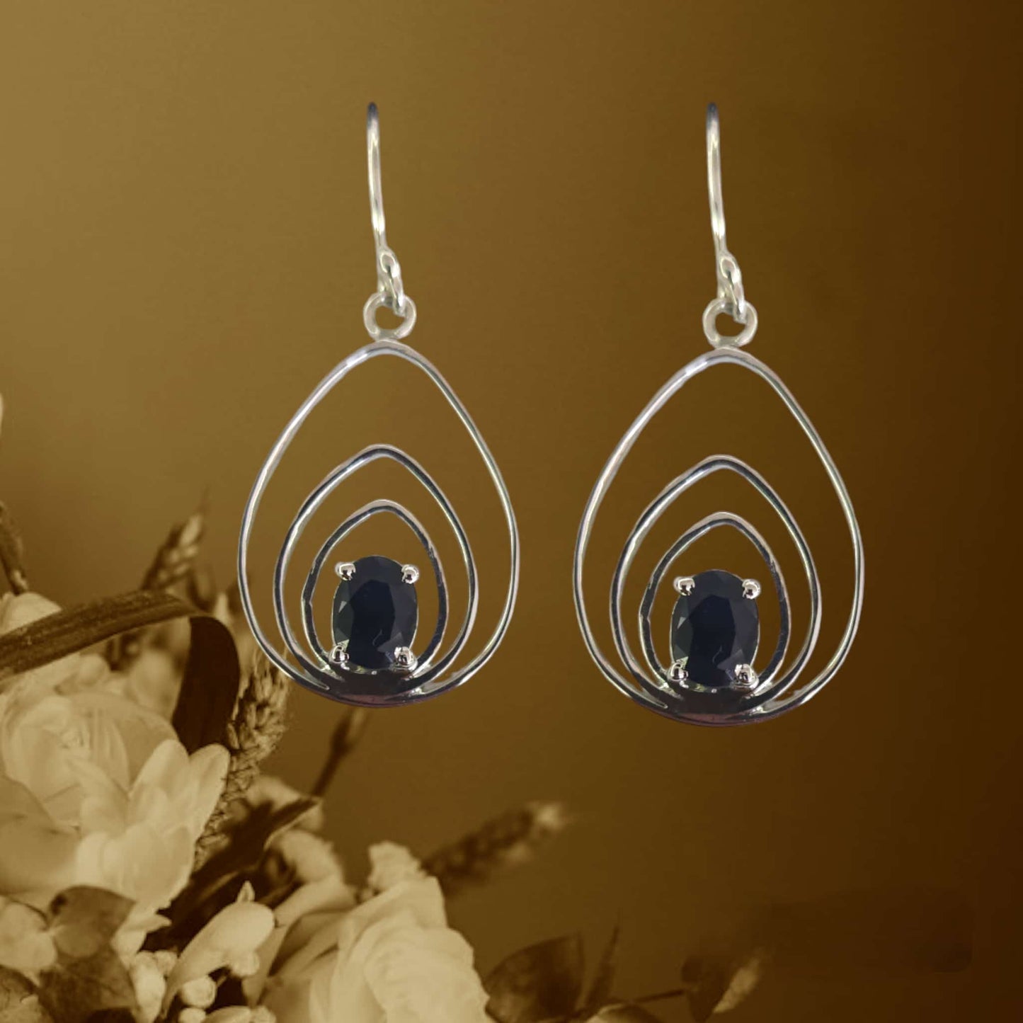 "SAPHIRA" Semi Precious blue stone danglers