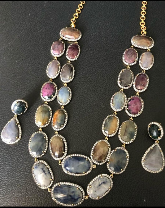 Multi-Sapphire Multi-String Necklace Set