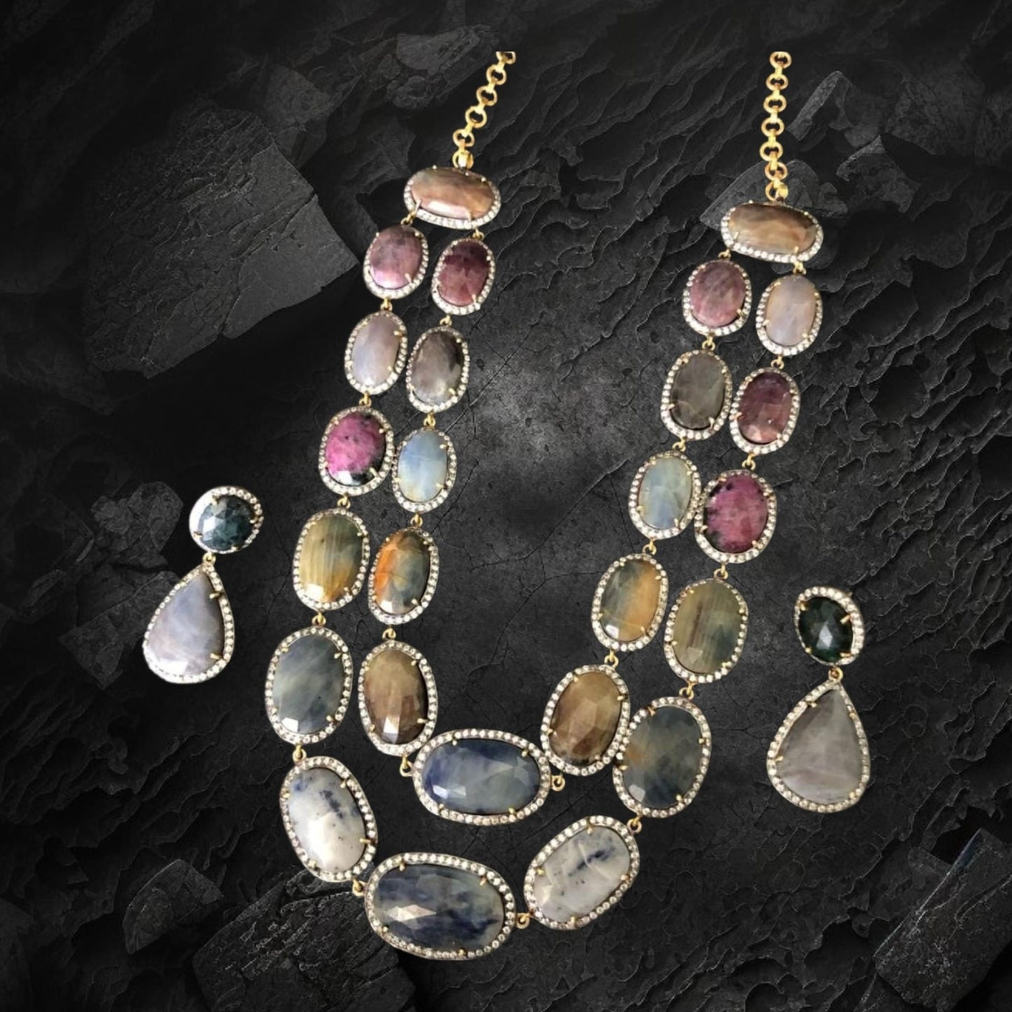 Multi-Sapphire Multi-String Necklace Set