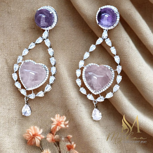 "ALINA" Amethyst, Rose Quartz & ZIrcon Danglers