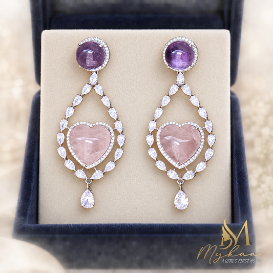 "ALINA" Amethyst, Rose Quartz & ZIrcon Danglers