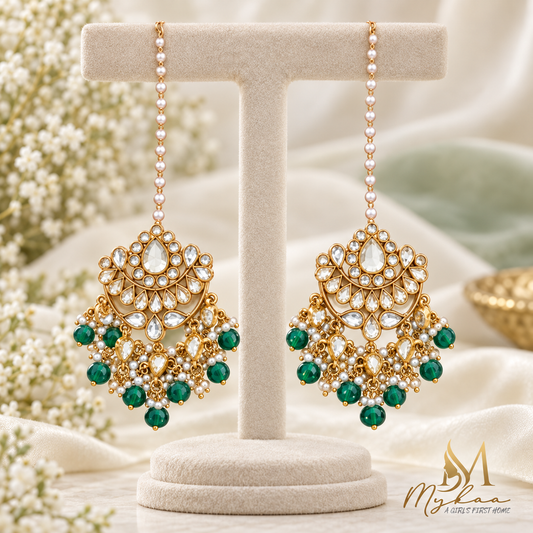 "KUNDAN" Green danglers with Kaanchain
