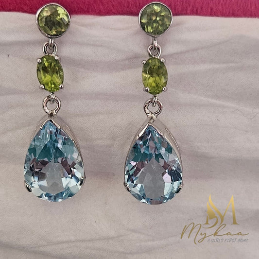 "RAUNAQ" Blue Topaz & Peridot Danglers