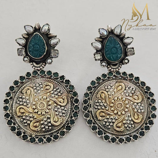 "ZEENAT" Dual-Tone Emerald Danglers