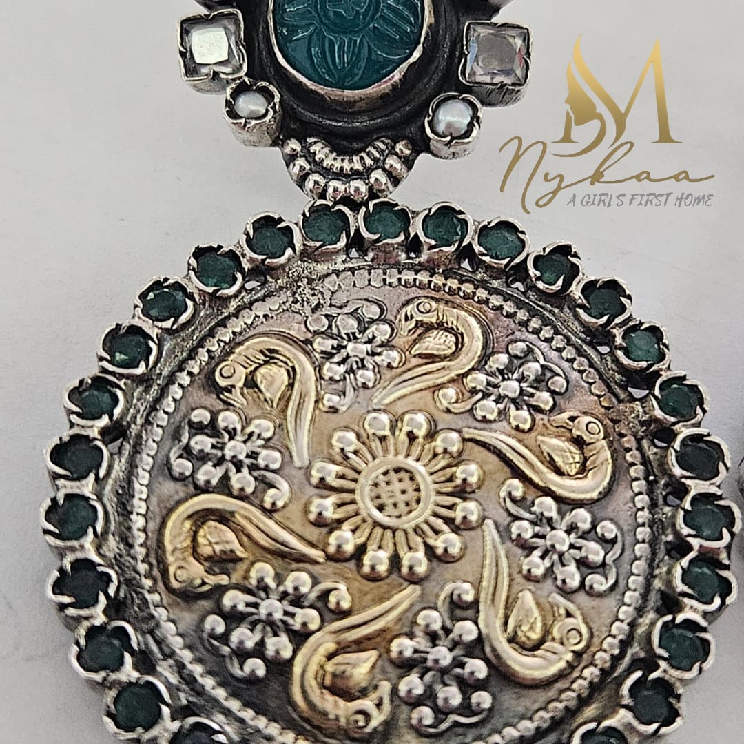 "ZEENAT" Dual-Tone Emerald Danglers