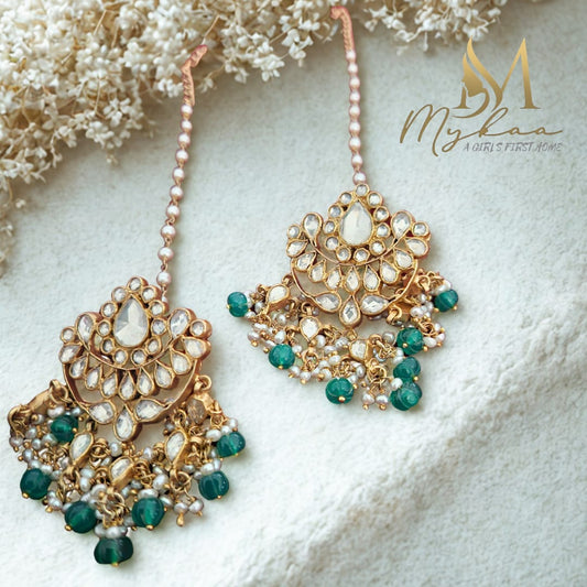 "KUNDAN" Green danglers with Kaanchain